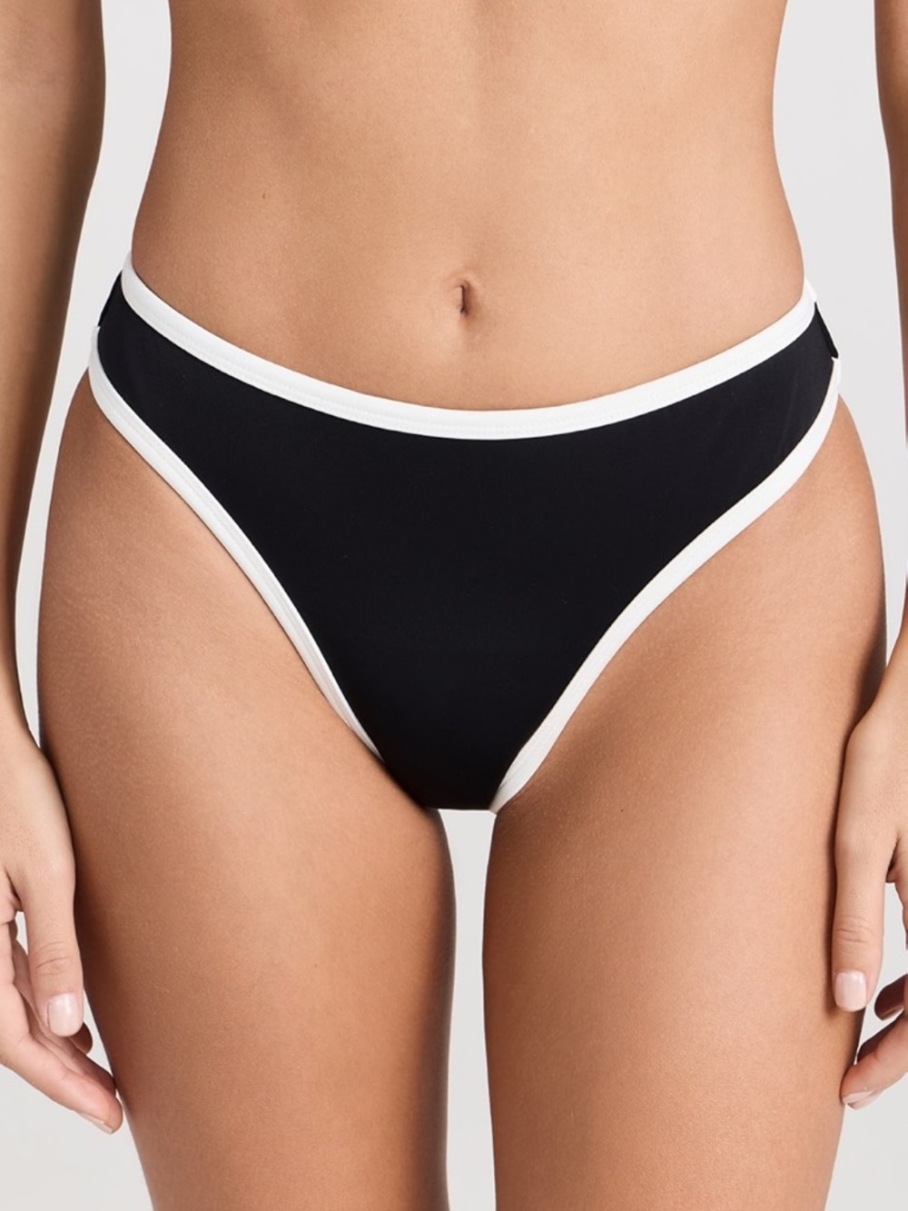 Good American Black Bikini Bottom with White Edge